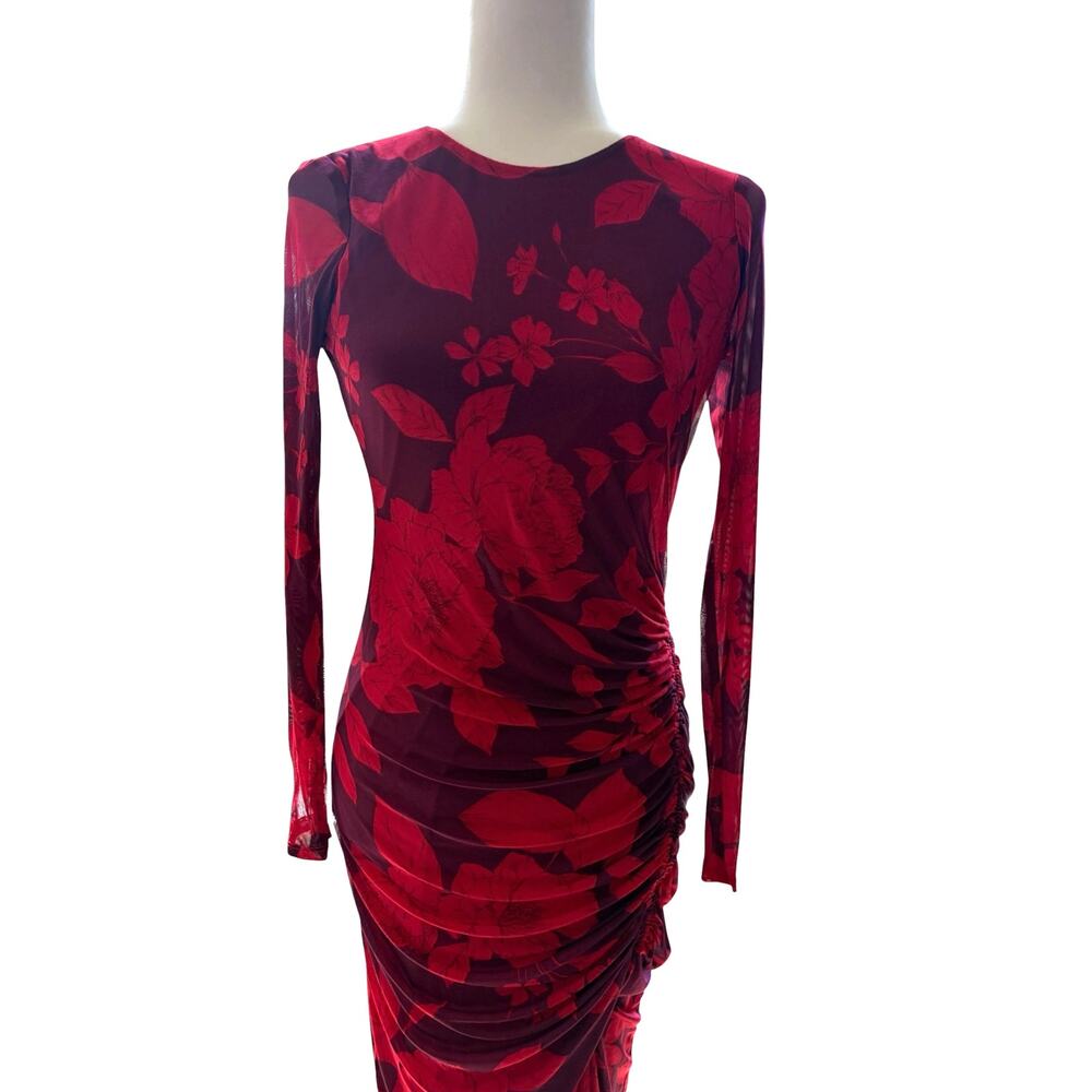 Taylor Women’s Purple/Red Long Sleeve Ruched Maxi Foral Dress, Size 4 - Picture 7 of 16